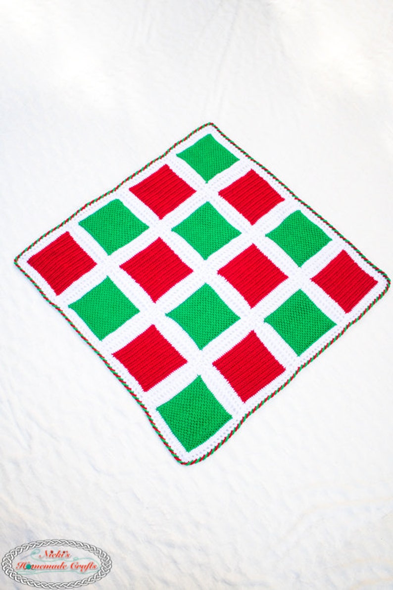 Crochet Pattern: Holiday Square Blanket Normal & Tunisian Crochet Fused with Candy Cane Border image 1