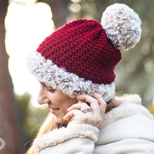 Santa Hat CROCHET PATTERN Pom Pom Hat Crochet Hat For Women Winter Hat Pattern image 3