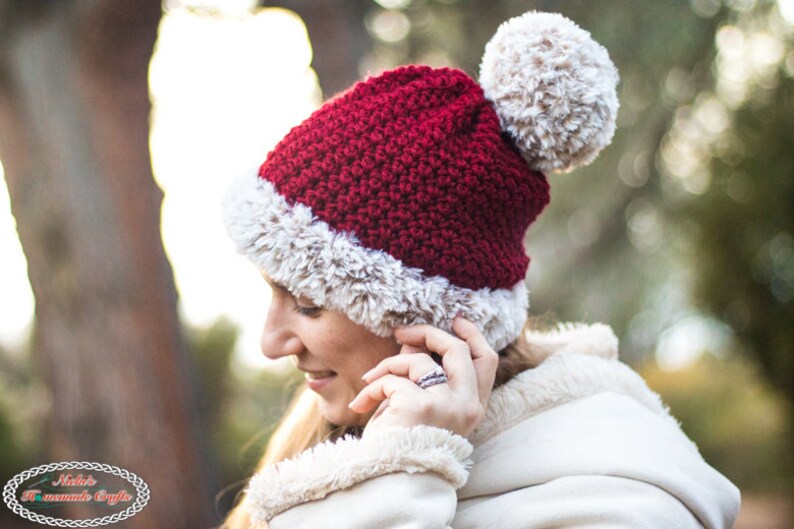 Santa Hat CROCHET PATTERN Pom Pom Hat Crochet Hat For Women Winter Hat Pattern image 3