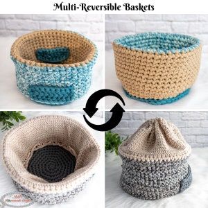 Multi-Reversible BASKET CROCHET PATTERN Crochet Basket with Pockets Crochet Basket with Drawstring image 9
