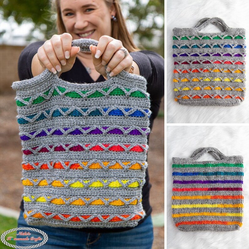 Rainbow REVERSIBLE Tote Bag CROCHET PATTERN Rainbow Bag Crochet Pattern Crochet Tote Bag Pattern Rainbow Hand Bag Crochet Pattern image 1