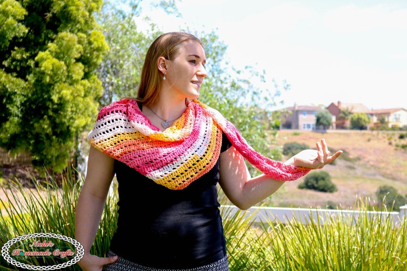 CROCHET SCARF PATTERN Striped Scarf Pattern Crochet Spring Scarf Crochet Shawl Pattern image 1