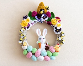 Patrón de corona de Pascua de primavera de ganchillo / Patrón en PDF 14 en 1 / Corona de conejito / Corona de flores / Corona de abeja / Corona de huevo de Pascua