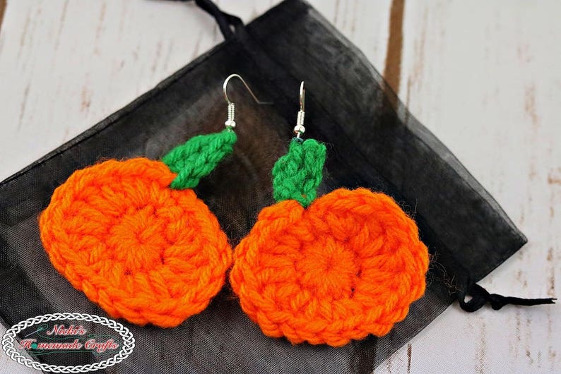 CROCHET PATTERN: Mini Pumpkin Earrings Halloween adult teen decoration diy video tutorial image 1