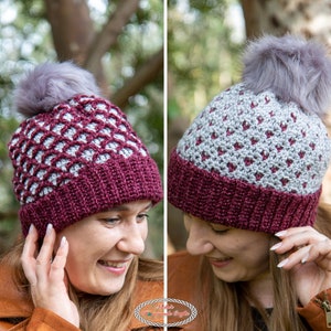 CROCHET REVERSIBLE HAT Pattern Crochet Heart Hat Crochet Diamond Hat Crochet Pom Pom Hat Reversible Crochet Pattern image 1