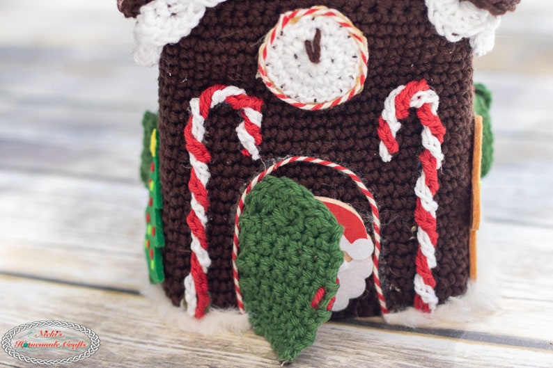 CROCHET PATTERN: Gingerbread House Tissue Box Cover Christmas Holidays Decor image 5