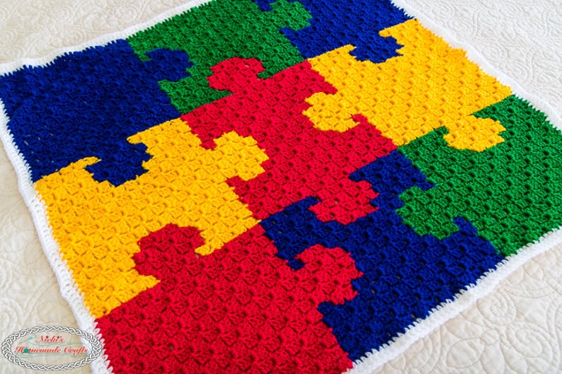 CROCHET PUZZLE BLANKET Crochet Baby Blanket Crochet Play Mat Crochet Play Rug Crochet Throw Blanket Corner to Corner Baby Blanket image 1