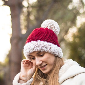 Santa Hat CROCHET PATTERN Pom Pom Hat Crochet Hat For Women Winter Hat Pattern image 2