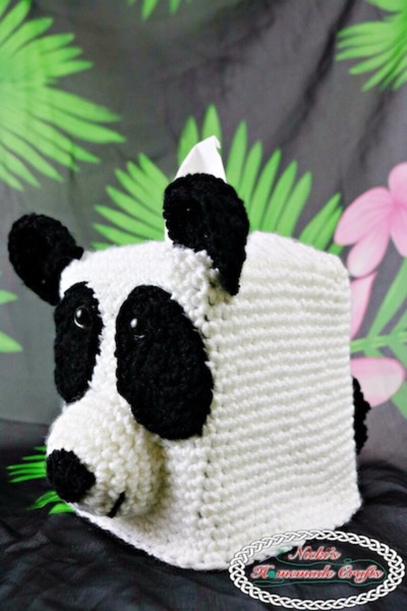 Crochet Pattern: Panda Bear Tissue Box Cover digital download animal toy health sick cold allergies image 2