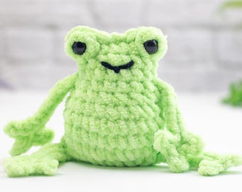 Schema uncinetto senza cuciture per rana – Rana con le gambe lunghe, peluche amigurumi in formato PDF – Schema facile per principianti con tutorial video – Preferito per fiere dell'artigianato