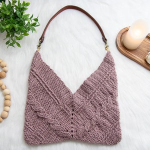 PATRÓN DE BOLSO DE CROCHET Cable / Bolso Tote Cable Elegante / Bolso Cuadrado 3 Abuela / Bolso Origami Cuadrado para Mujer
