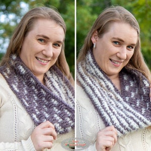 Reversible CROCHET COWL PATTERN with Bricks and Stripes and Fluffy Faux Fur Yarn Reversible Infinity Scarf image 1