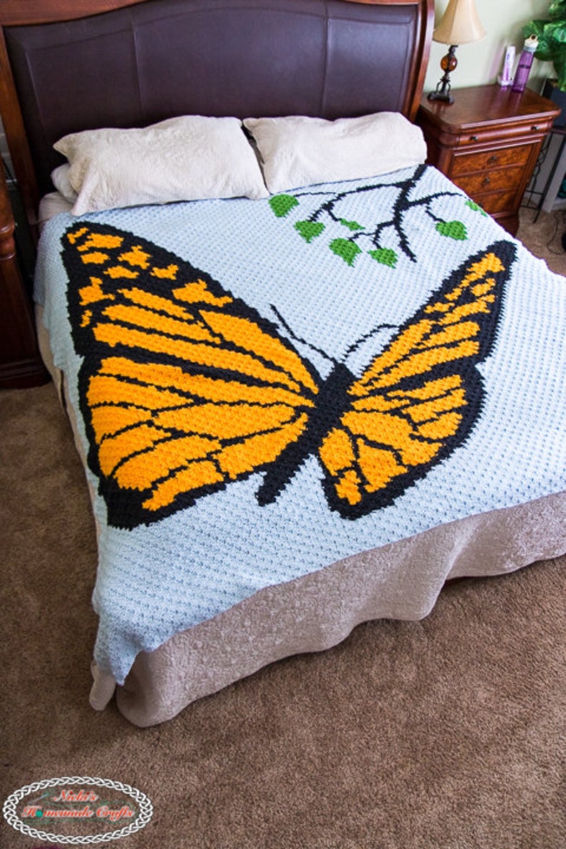 CROCHET PATTERN: Monarch Butterfly Blanket Corner to Corner C2C Pattern Crochet Butterfly Crochet Blanket Instant Download image 4