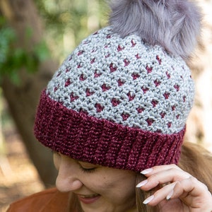 CROCHET REVERSIBLE HAT Pattern Crochet Heart Hat Crochet Diamond Hat Crochet Pom Pom Hat Reversible Crochet Pattern image 2