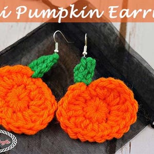 CROCHET PATTERN: Mini Pumpkin Earrings Halloween adult teen decoration diy video tutorial image 2