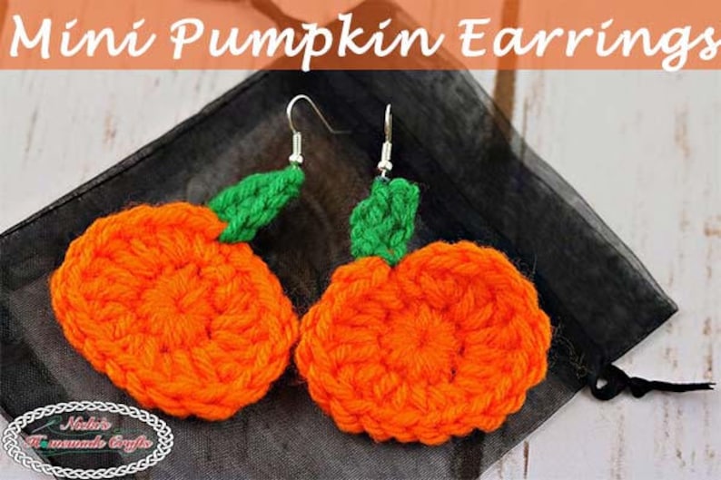 CROCHET PATTERN: Mini Pumpkin Earrings Halloween adult teen decoration diy video tutorial image 2