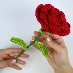Crochet Pattern: ROSE with Wired Stem and Leaves Love, Valentine's Day, Flower, Heart, Wedding, Birthday image 7