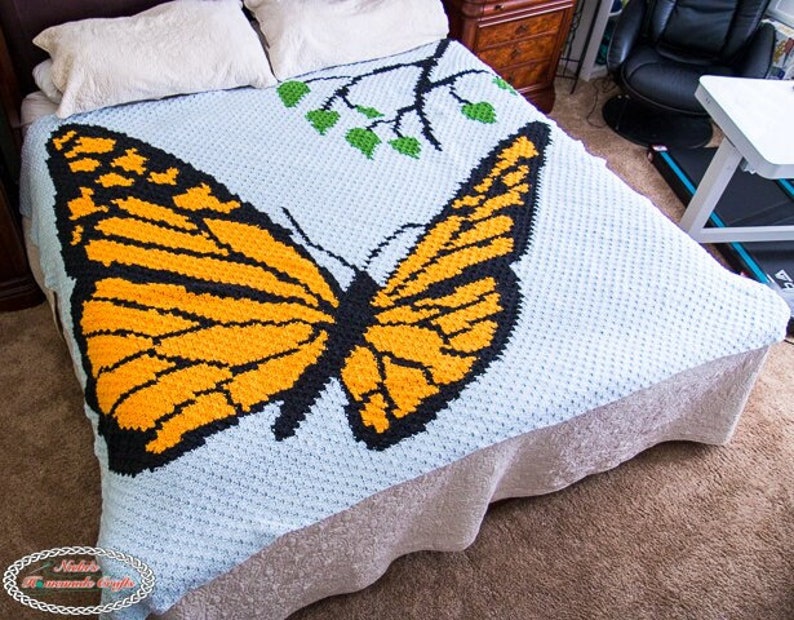 CROCHET PATTERN: Monarch Butterfly Blanket Corner to Corner C2C Pattern Crochet Butterfly Crochet Blanket Instant Download image 1