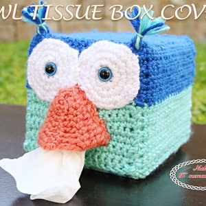 CROCHET PATTERN Owl Tissue Box Cover easy fast cool animal cute adorable kids decoration image 1