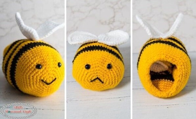 Reversible BEE Amigurumi Plus CROCHET PATTERN to show Happy and Sad Face to Express Emotions image 1