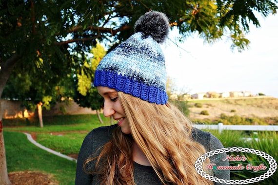 CROCHET PATTERN Denim Blues Hat winter beanie linked Crochet