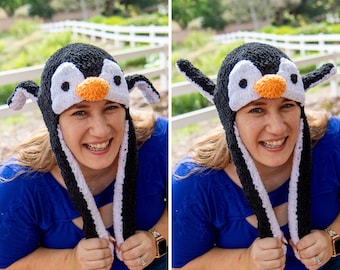 Padrão de chapéu PINGUIN de crochê POP-UP com asas móveis | Chapéu de orelhas em movimento | Padrão de chapéu de crochê | Padrão de pinguim de crochê