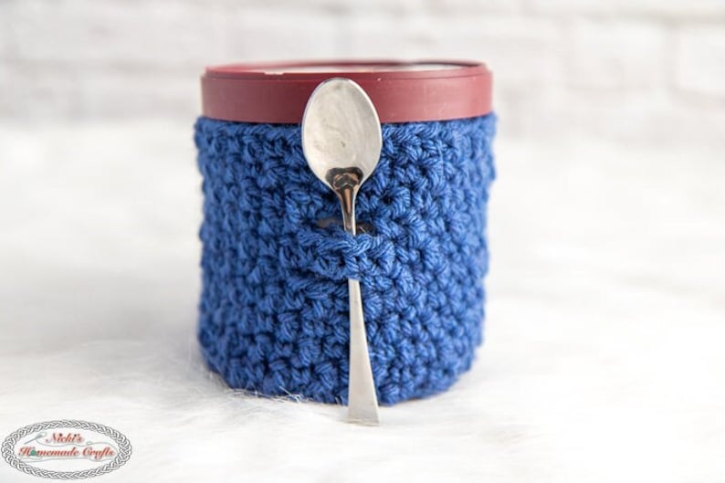 Crochet Ice Cream Cozy with Spoon Holder Pattern Crochet Ice Cream Pint Cozy Ice Cream Cozy Crochet Ice Cream Cozy Pattern image 2