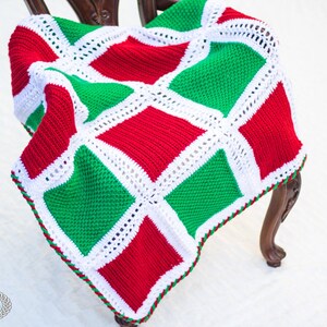 Crochet Pattern: Holiday Square Blanket Normal & Tunisian Crochet Fused with Candy Cane Border image 2