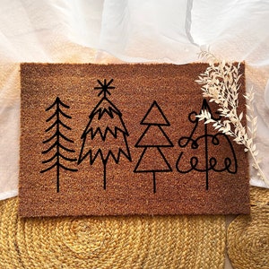 Fußmatte Tannenbäume aus Kokosfasern personalisierbar persönliches Geschenk Weihnachtsdeko & Geschenkidee zu Weihnachten Bild 1