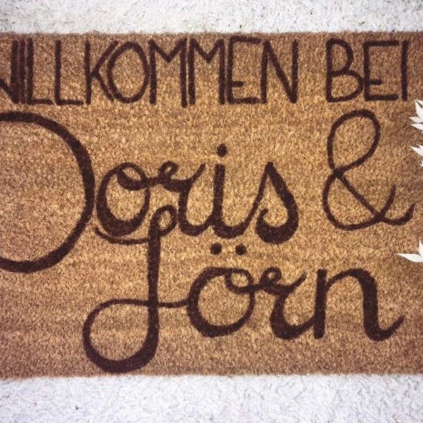 personalisierte Fußmatte willkommen mit zwei Namen aus Kokosfasern | persönliches Geschenk | Hochzeit, Umzug, Einweihung, Weihnachten | boho