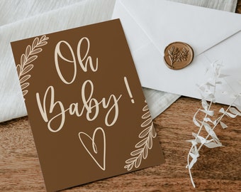Postkarte "Oh Baby!" zur Geburt mit weißem Umschlag und Wachssiegel | boho | Naturtöne | illustriert