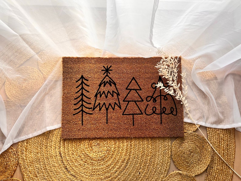 Fußmatte Tannenbäume aus Kokosfasern personalisierbar persönliches Geschenk Weihnachtsdeko & Geschenkidee zu Weihnachten Bild 1