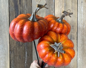 NEW Orange Pumpkins for Decorating, Mini Orange Pumpkin Decor, BEST SELLER Diy Pumpkin Wreath, Orange Pumpkin Picks on Stem