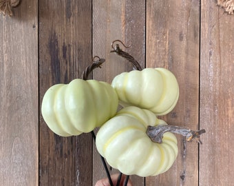 Cream Pumpkins for Decorating, Mini Cream Pumpkin Decor, DIY Pumpkin Wreath, Cream Pumpkin Picks on Stem