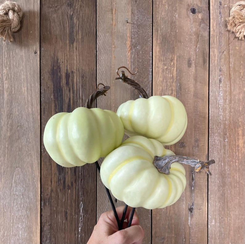 Cream Pumpkins for Decorating, Mini Cream Pumpkin Decor, DIY Pumpkin Wreath, Cream Pumpkin Picks on Stem Cream (shown)