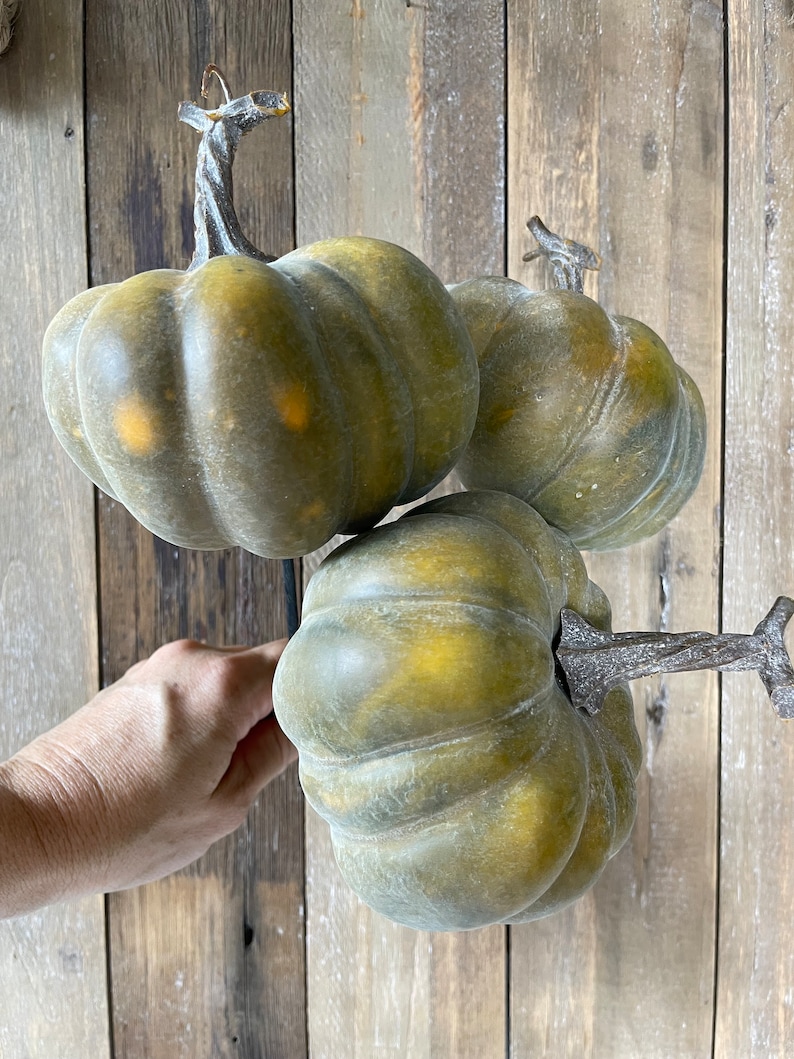 Cream Pumpkins for Decorating, Mini Cream Pumpkin Decor, DIY Pumpkin Wreath, Cream Pumpkin Picks on Stem Green