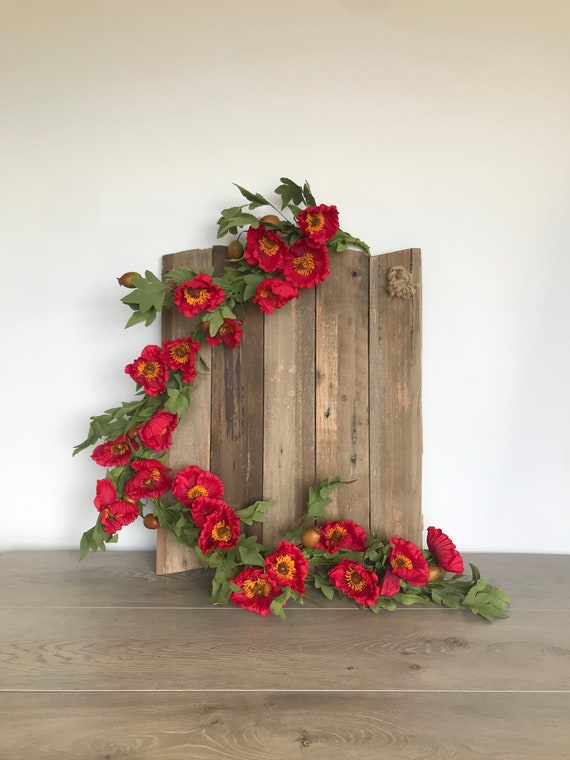 Red Poppy Floral Garland, Artificial Floral Garland, Garland Home Decor