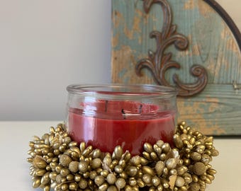 Set of 2 Gold Beaded Pip Berry Candle Rings for Decorating, Elegant Candle Wreaths for Entertaining