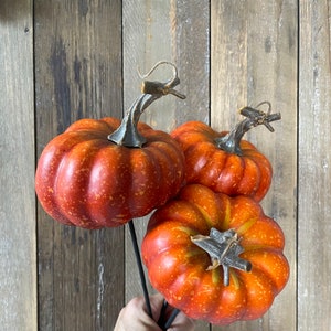 Cream Pumpkins for Decorating, Mini Cream Pumpkin Decor, DIY Pumpkin Wreath, Cream Pumpkin Picks on Stem Orange