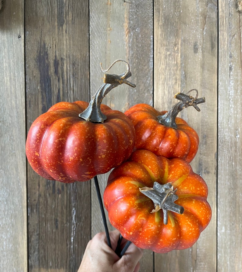 Cream Pumpkins for Decorating, Mini Cream Pumpkin Decor, DIY Pumpkin Wreath, Cream Pumpkin Picks on Stem Orange