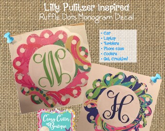 Lilly Pulitzer Inspired ~ Ruffle Dot Monogram ~ Car Monogram Decal ~ Laptop Initial Decal ~ Phone Case Monogram