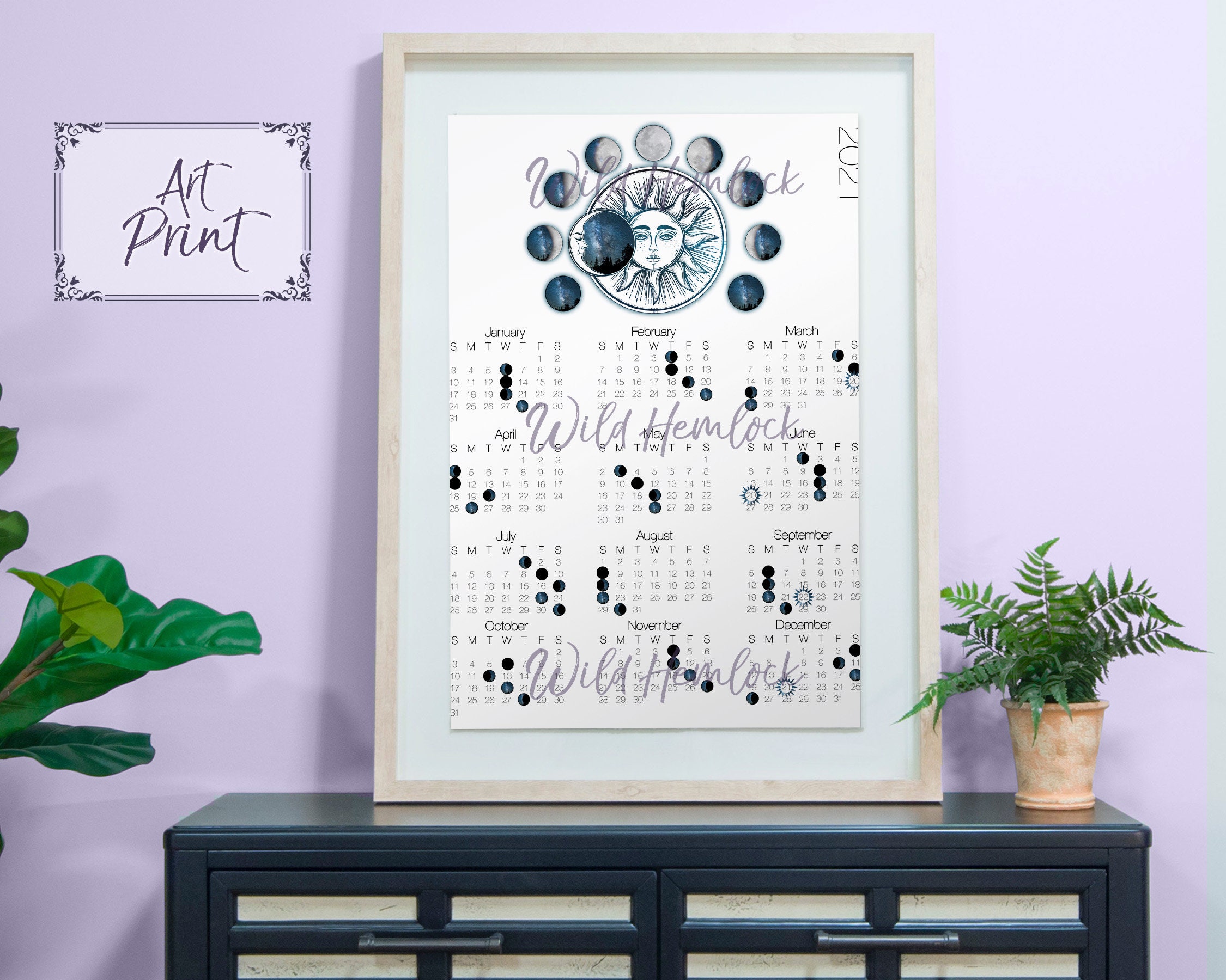 2021 Sun and Moon Calendar Moon Phases Astrology Lunar Etsy