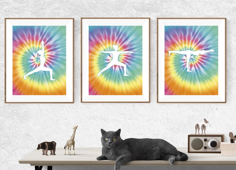 Warrior I Ii Iii Yoga Sequence Tie Dye Rainbow Wall Art Set Etsy