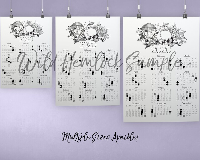 Wiccan Moon Calendar 2023 2020 Moon Phase Calendar Lunar Calender with Witch Decor Etsy