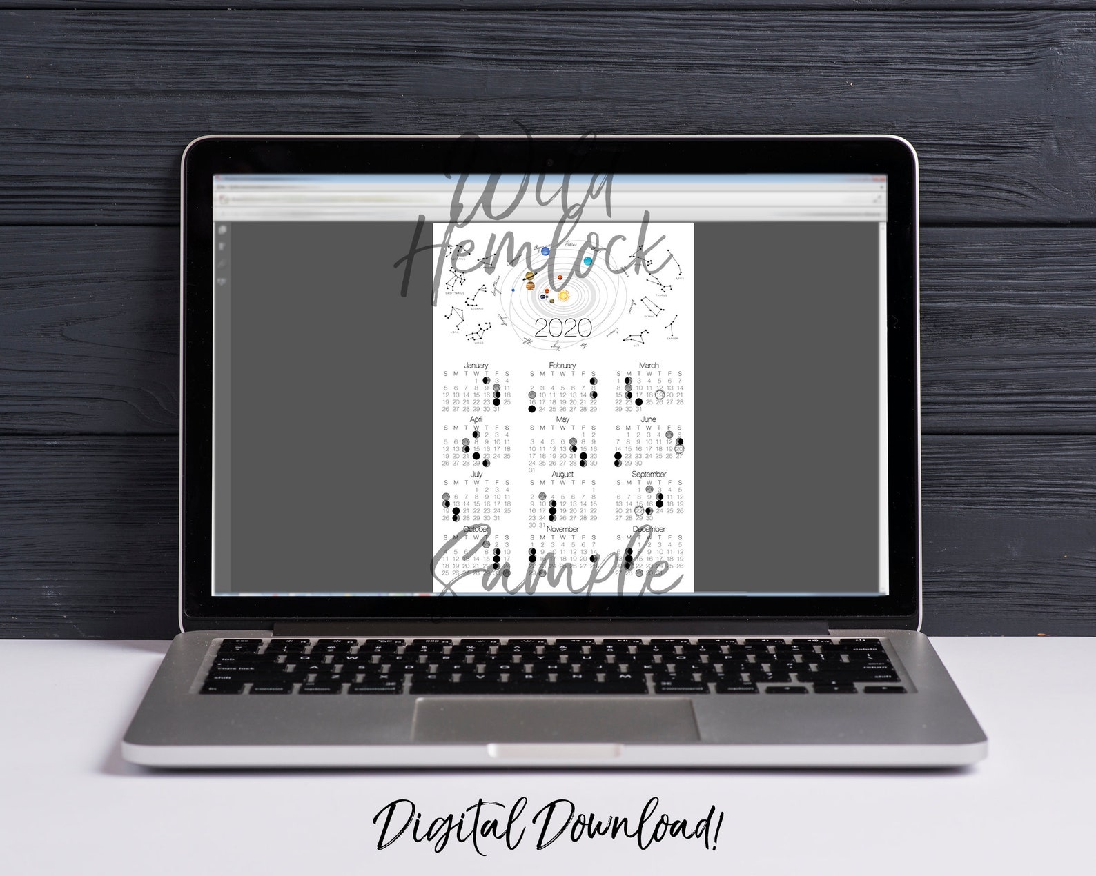 2020 Moon Phase Calendar Solar System Zodiac Constellation | Etsy