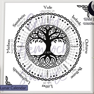 Celtic Tree Of Life Moon Calendar Lunar Calendar Wheel Of The Year Moon Phases Calendar 2024 image 2