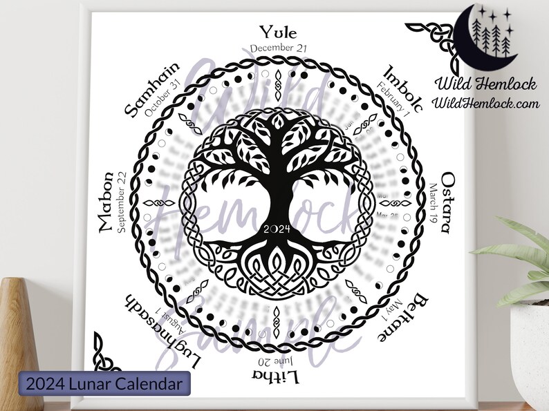 Celtic Tree Of Life Moon Calendar Lunar Calendar Wheel Of The Year Moon Phases Calendar 2024 image 2