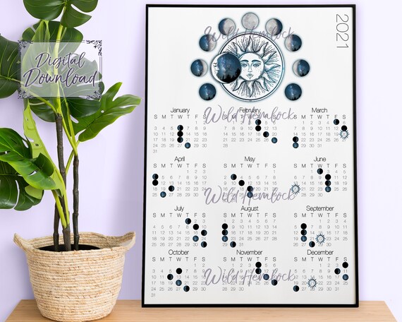 Sun And Moon Calendar 21 Moon Phase Calendar With Celestial Etsy Sun And Moon Calendar 21 Moon Phase Calendar With Celestial Etsy