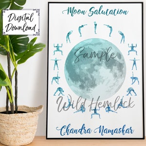 Moon Salutation Yoga Decor Boho Decor Yoga Art Yoga Studio Yoga Wall Art Chandra Namaskar
