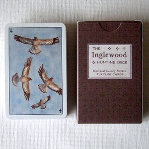 Baralho de caça Inglewood estilo medieval (pacote pintado em aquarela com animais: falcões, cães, veados, faisões)